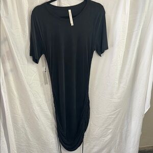 Babaton Black Ruched Drawstring Dress Bodycon NWT Butter Soft